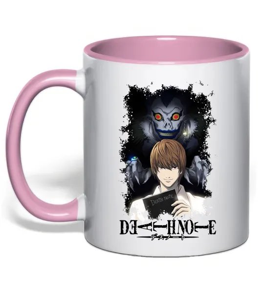 Чашка с цветной ручкой Death Note Рюк Лайт Нежно розовый фото