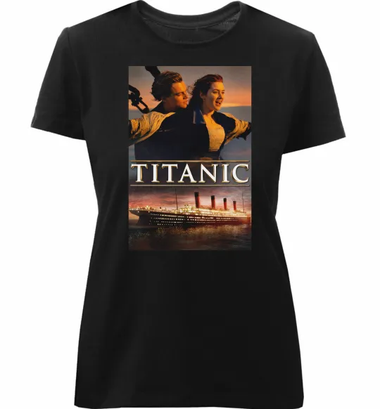 Женская премиум футболка Титанік Джек та Роза Черный фото