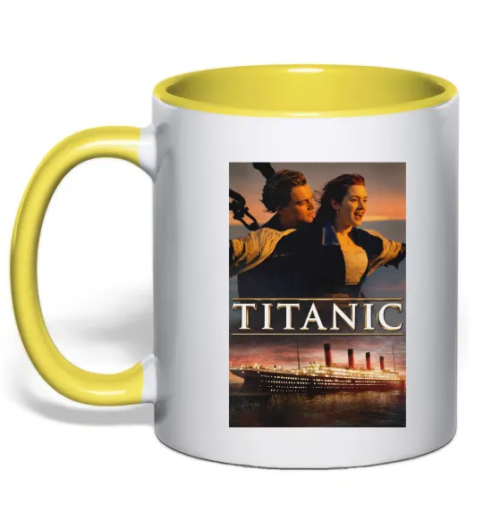 Чашка з кольоровою ручкою Титанік Джек та Роза Лимонний фото