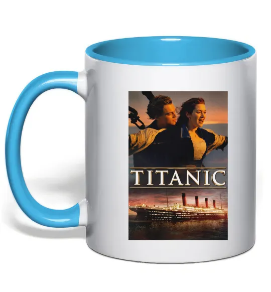 Чашка с цветной ручкой Титанік Джек та Роза Голубой фото