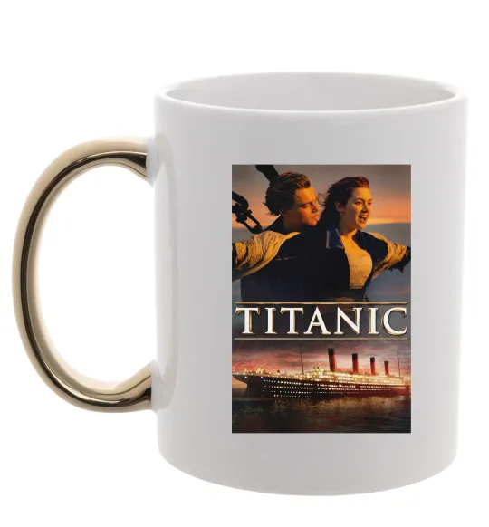 Чашка с цветной ручкой Титанік Джек та Роза Золото фото