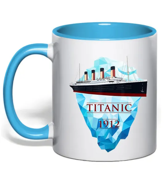 Чашка с цветной ручкой Титанік айсберг 1912 Голубой фото