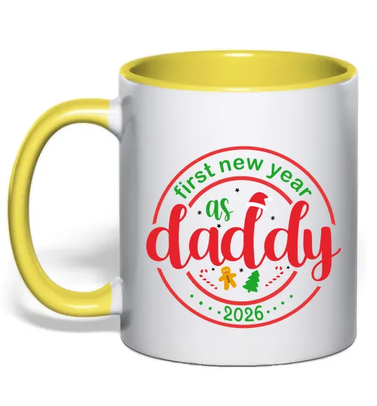 Чашка с цветной ручкой First New Year as daddy Солнечно желтый фото