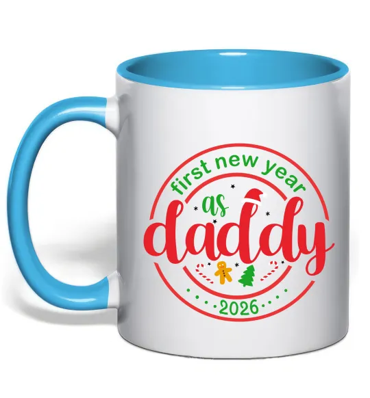 Чашка с цветной ручкой First New Year as daddy Голубой фото