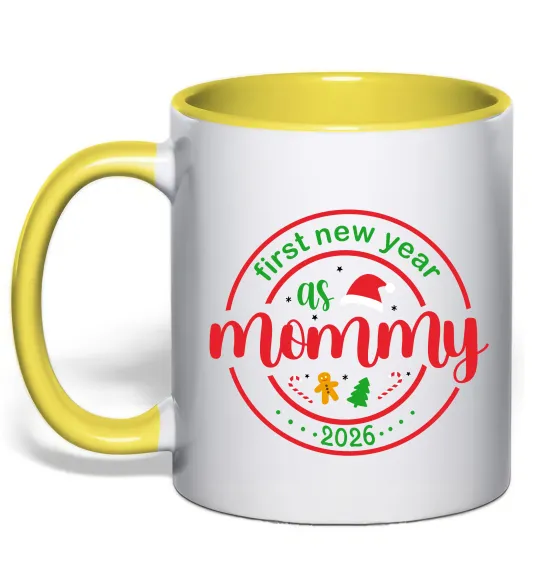 Чашка с цветной ручкой First New Year as mommy Лимонный фото