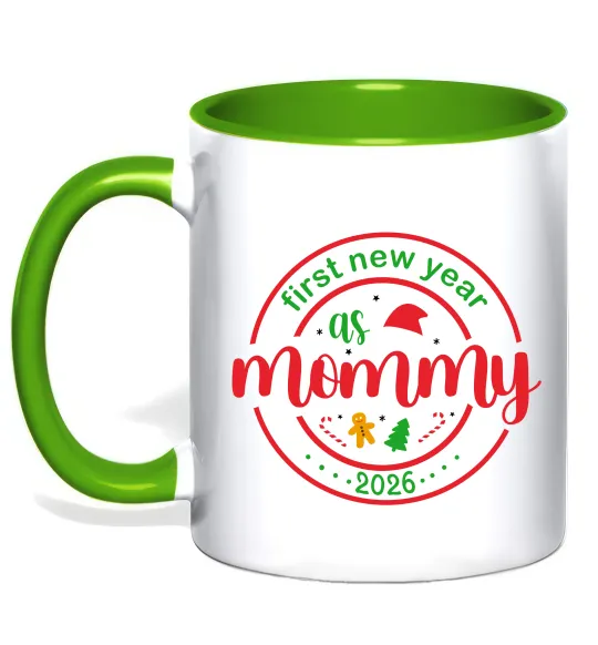Чашка с цветной ручкой First New Year as mommy Лаймовый фото