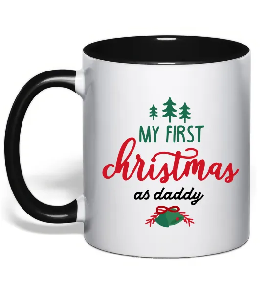Чашка з кольоровою ручкою First Christmas as daddy Чорний фото