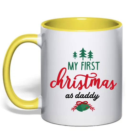 Чашка с цветной ручкой First Christmas as daddy Лимонный фото