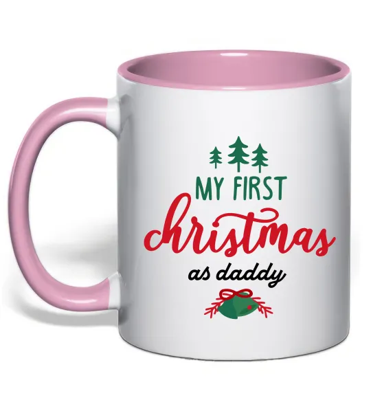 Чашка з кольоровою ручкою First Christmas as daddy Ніжно рожевий фото
