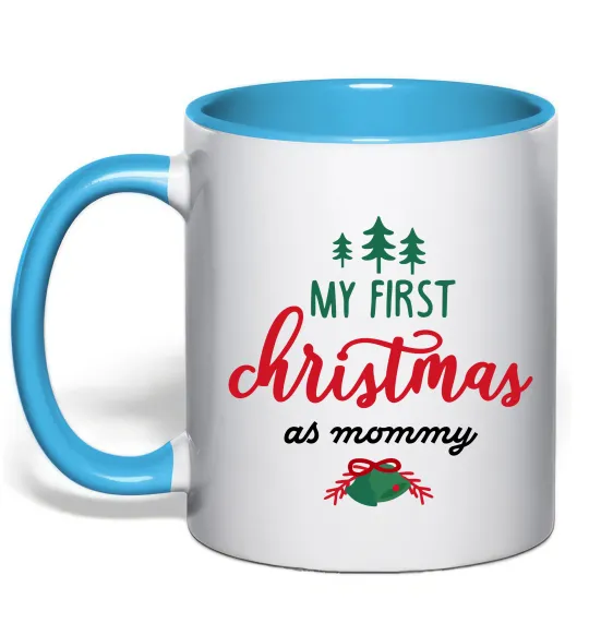 Чашка з кольоровою ручкою First christmas as mommy Блакитний фото