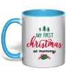 Чашка з кольоровою ручкою First christmas as mommy Блакитний Чашка з кольоровою ручкою First christmas as mommy Блакитний фото