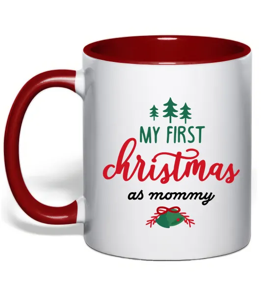 Чашка з кольоровою ручкою First christmas as mommy Червоний фото