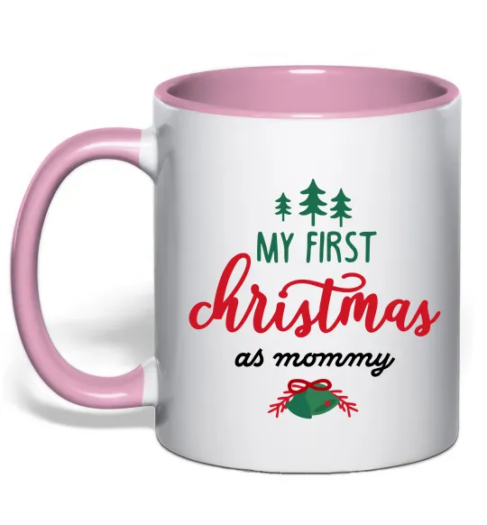 Чашка з кольоровою ручкою First christmas as mommy Ніжно рожевий фото