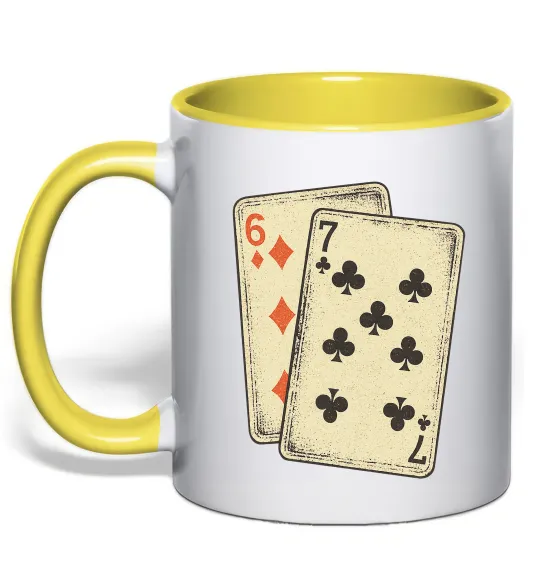 Чашка з кольоровою ручкою 6-7 cards Лимонний фото