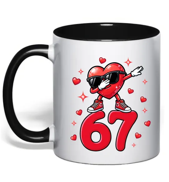 Чашка з кольоровою ручкою Серце шість-сім Чорний фото