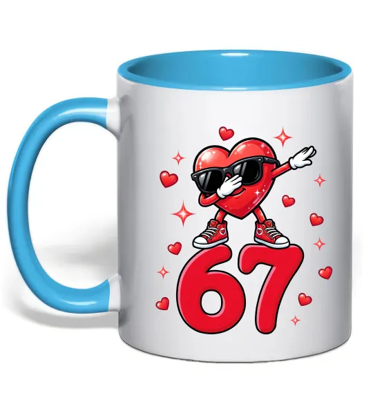 Чашка з кольоровою ручкою Серце шість-сім Блакитний фото