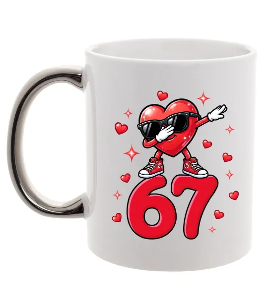 Чашка з кольоровою ручкою Серце шість-сім Срібло фото