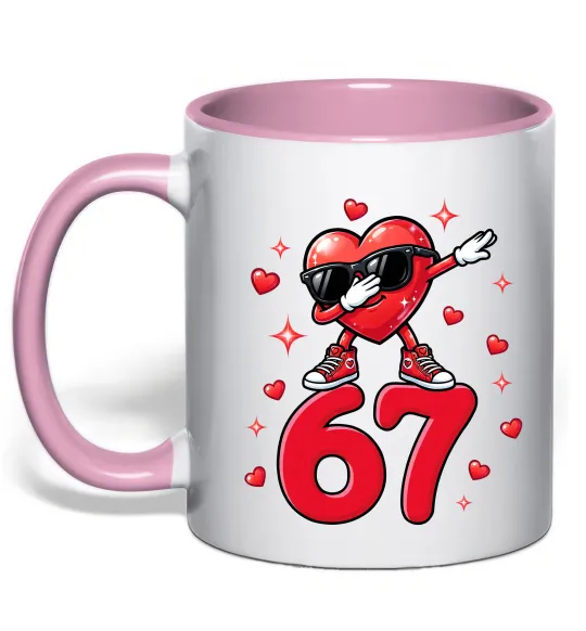 Чашка з кольоровою ручкою Серце шість-сім Ніжно рожевий фото