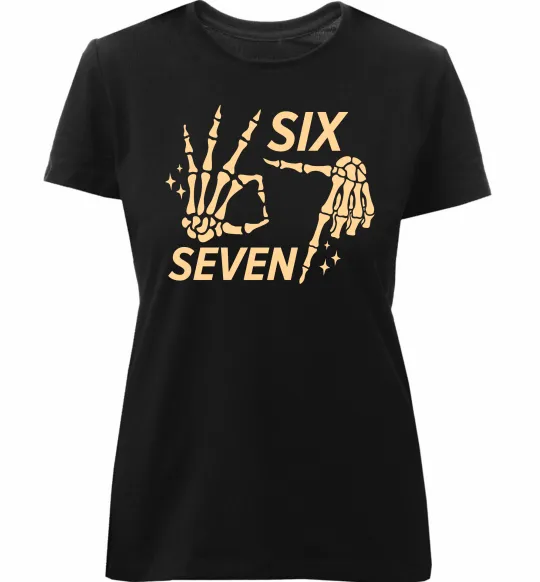 Жіноча преміум футболка Six seven skeleton Чорний фото
