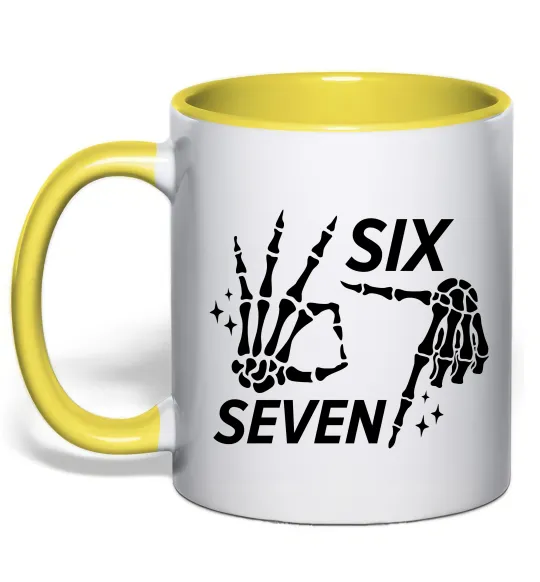 Чашка з кольоровою ручкою Six seven skeleton Лимонний фото