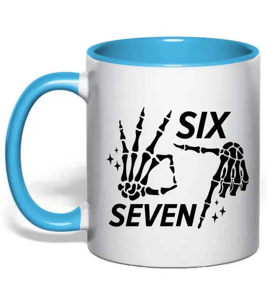 Чашка з кольоровою ручкою Six seven skeleton Блакитний фото