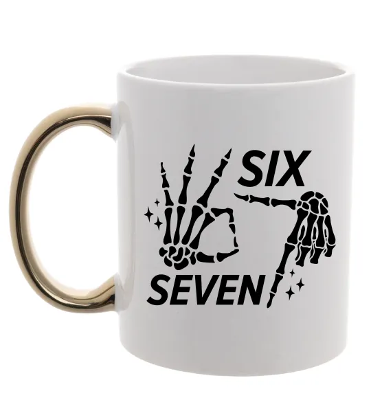 Чашка з кольоровою ручкою Six seven skeleton Золото фото