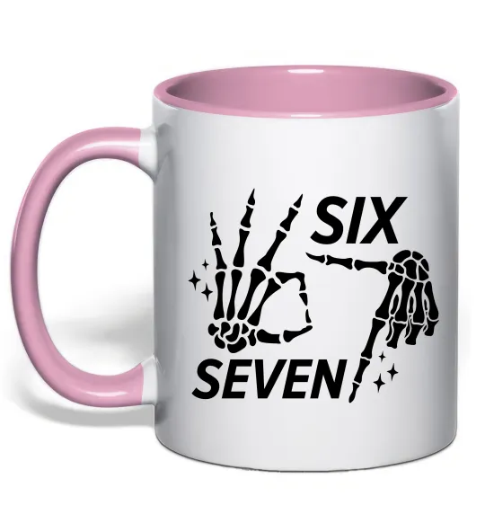 Чашка з кольоровою ручкою Six seven skeleton Ніжно рожевий фото