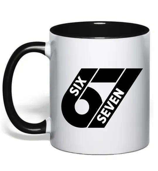 Чашка з кольоровою ручкою 67 six seven Чорний фото
