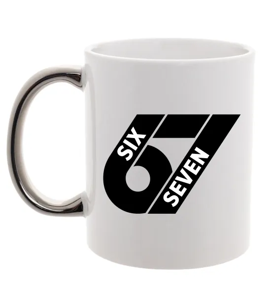 Чашка з кольоровою ручкою 67 six seven Срібло фото