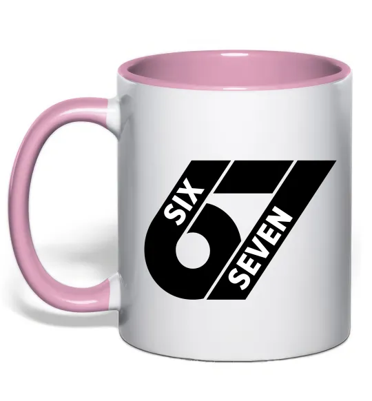 Чашка з кольоровою ручкою 67 six seven Ніжно рожевий фото