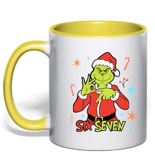 Чашка с цветной ручкой Грінч six seven Солнечно желтый фото
