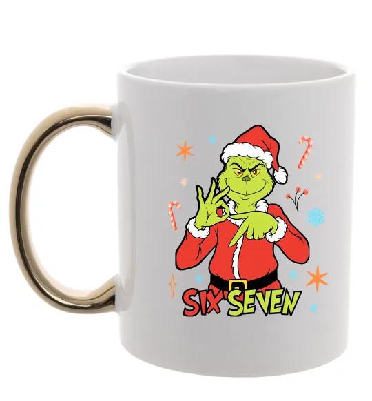 Чашка с цветной ручкой Грінч six seven Золото фото