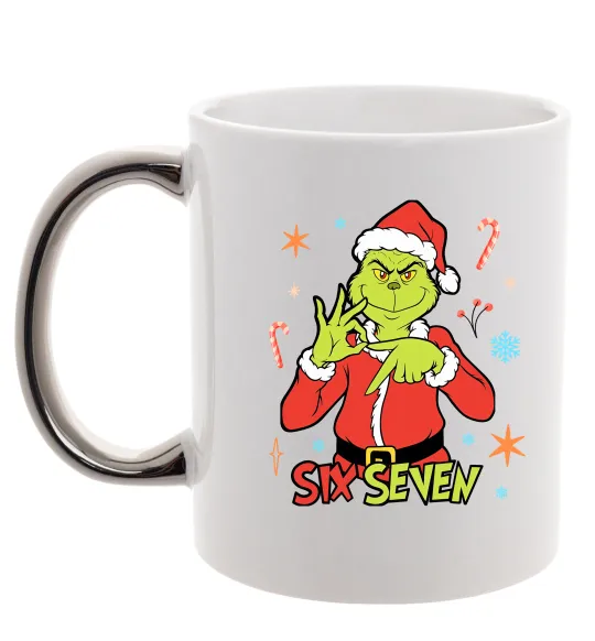 Чашка с цветной ручкой Грінч six seven Серебро фото