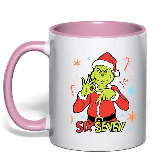 Чашка с цветной ручкой Грінч six seven Нежно розовый фото