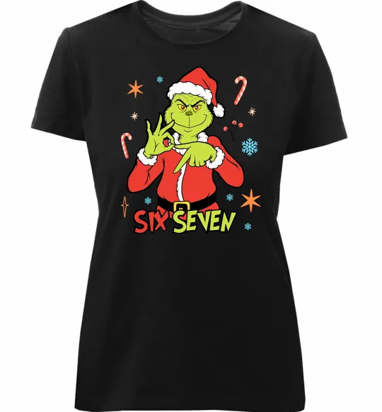 Женская премиум футболка Грінч six seven Черный фото