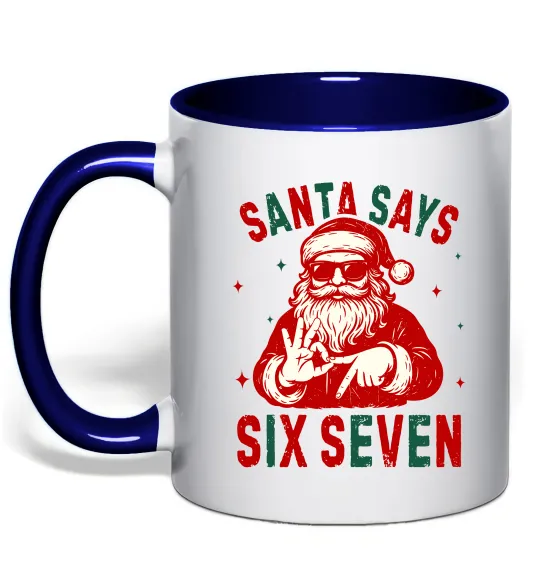Чашка с цветной ручкой Santa says six seven Глубокий темно-синий фото