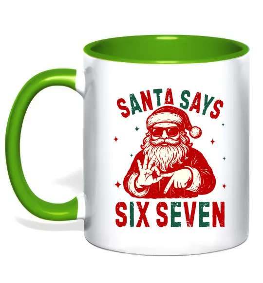 Чашка з кольоровою ручкою Santa says six seven Лаймовий фото