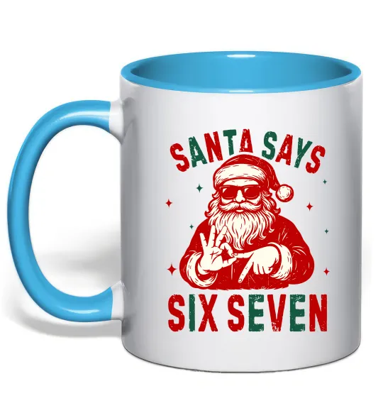 Чашка с цветной ручкой Santa says six seven Голубой фото