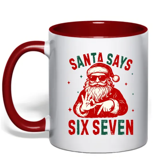 Чашка с цветной ручкой Santa says six seven Красный фото