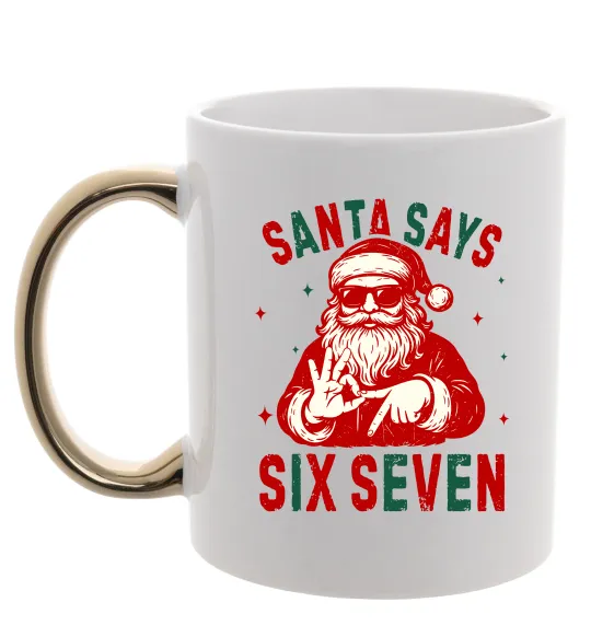 Чашка с цветной ручкой Santa says six seven Золото фото