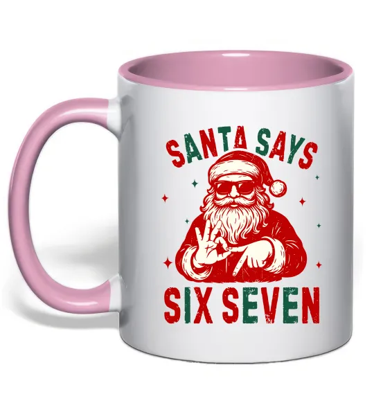 Чашка с цветной ручкой Santa says six seven Нежно розовый фото