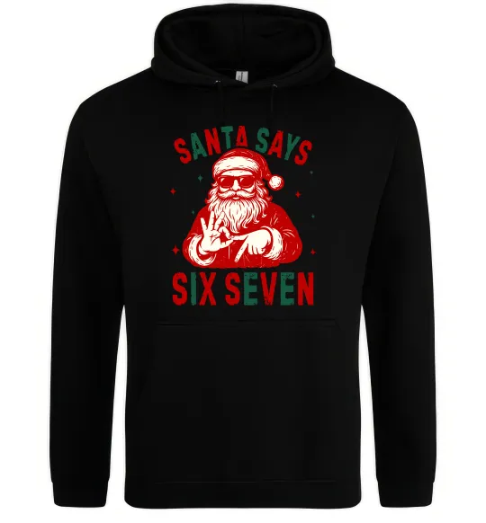Мужская толстовка (худи) Santa says six seven Черный фото