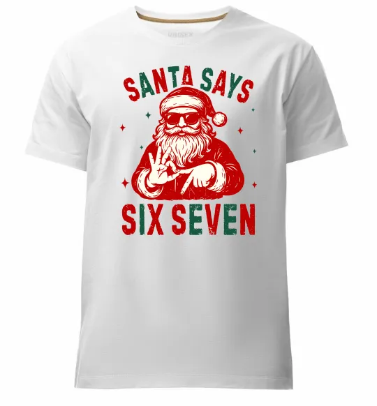 Мужская премиум футболка Santa says six seven Белый фото