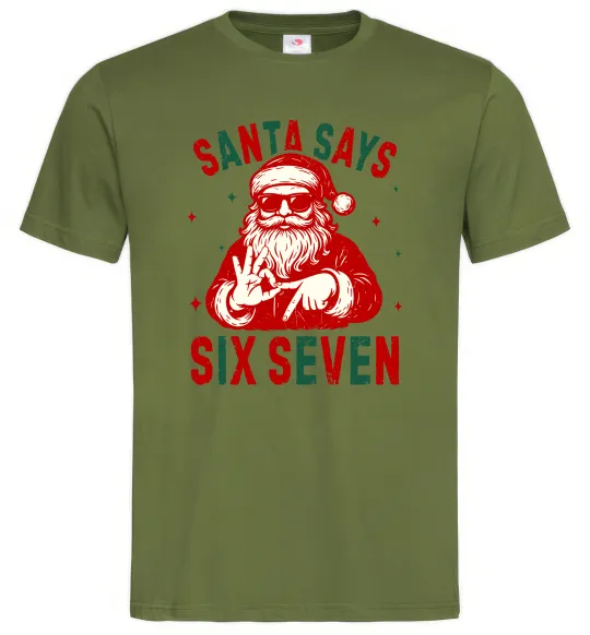 Мужская футболка Santa says six seven Оливковый фото