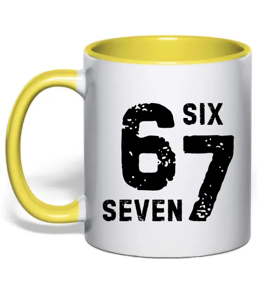 Чашка з кольоровою ручкою Six seven meme Сонячно жовтий фото