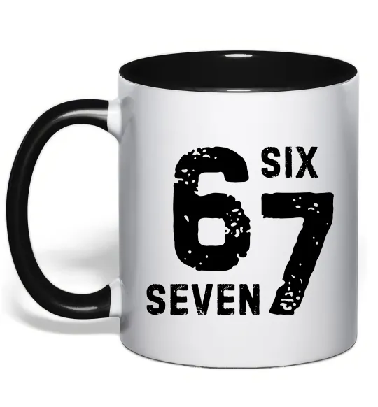 Чашка з кольоровою ручкою Six seven meme Чорний фото