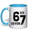 Чашка з кольоровою ручкою Six seven meme Блакитний Чашка з кольоровою ручкою Six seven meme Блакитний фото