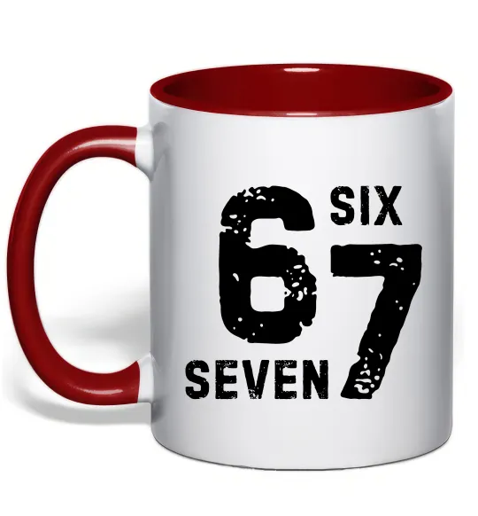 Чашка з кольоровою ручкою Six seven meme Червоний фото