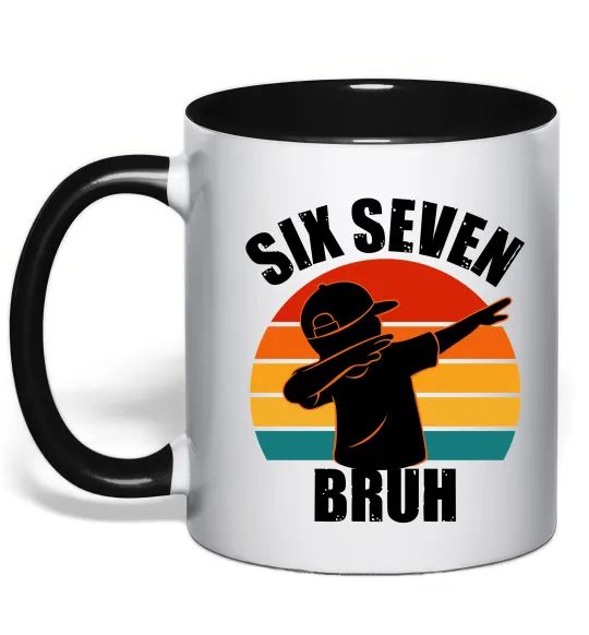 Чашка с цветной ручкой Six seven bruh Черный фото