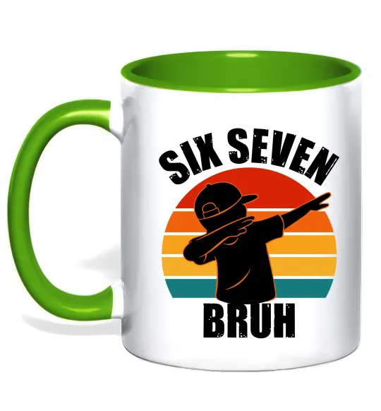 Чашка с цветной ручкой Six seven bruh Зеленый фото